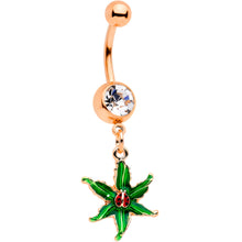 Load image into Gallery viewer, Clear Gem Rose Gold Tone Tiny Ladybug Leaves Dangle Belly Ring
