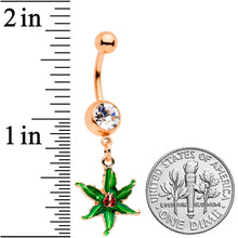 Load image into Gallery viewer, Clear Gem Rose Gold Tone Tiny Ladybug Leaves Dangle Belly Ring
