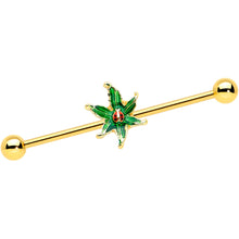 Load image into Gallery viewer, 14G Gold Tone Tiny Ladybug Leaves Industrial Barbell 38mm
