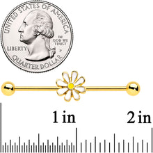 Load image into Gallery viewer, 14G Gold Tone Whimsical Daisy Flower Industrial Barbell 38mm
