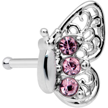 Load image into Gallery viewer, 20G 1/4 Pink Gem Lacy Butterfly Nose Bone
