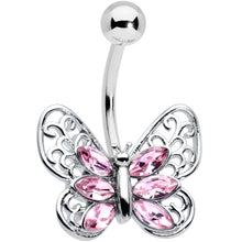 Load image into Gallery viewer, Pink Gem Lacy Butterfly Belly Ring
