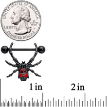 Load image into Gallery viewer, 14G 9/16 Black Red Skull Spider Halloween Nipple Shield Set
