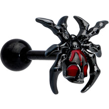 Load image into Gallery viewer, 16G 1/4 Red Gem Black Spider Skull Halloween Cartilage Tragus
