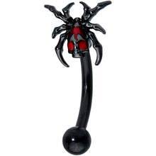 Load image into Gallery viewer, 16G 5/16 Red Gem Black Spider Skull Halloween Curved Eyebrow Ring
