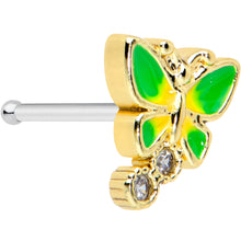 Load image into Gallery viewer, 20G 1/4 Clear CZ Gem Sweet Green Wing Butterfly Nose Bone
