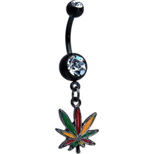 Load image into Gallery viewer, Clear Gem Black Multicolor Pot Leaf Weed Dangle Belly Ring
