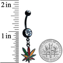 Load image into Gallery viewer, Clear Gem Black Multicolor Pot Leaf Weed Dangle Belly Ring

