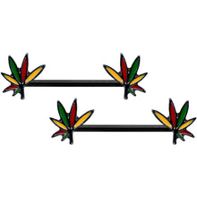 Load image into Gallery viewer, 14G 9/16 Black Multicolor Weed Pot Leaf Barbell Nipple Ring Set
