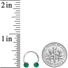 Load image into Gallery viewer, 16G 3/8 Green Stone Ball End Internally Threaded Horseshoe
