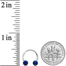 Load image into Gallery viewer, 16G 3/8 Blue Stone Ball End Internally Threaded Horseshoe
