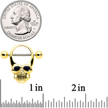 Load image into Gallery viewer, 14G 1/2 Gold Tone Grinning Skull Nipple Shield Set
