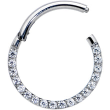 Load image into Gallery viewer, 16G 3/8 Clear CZ Gem G23 Titanium Paved Hinged Segment Ring

