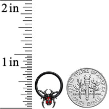 Load image into Gallery viewer, 16G 3/8 Red Gem Black Spider Skull Halloween Hinged Segment Ring
