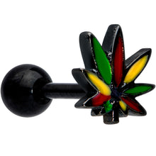 Load image into Gallery viewer, 16G 1/4 Black Multicolor Pot Leaf Cartilage Tragus Earring
