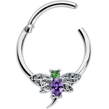 Load image into Gallery viewer, 16G 3/8 Green Purple Gem Dragonfly Hinged Segment Ring
