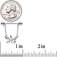 Load image into Gallery viewer, 14G 9/16 Clear Gem Leaves of Love Chain Dangle Nipple Ring Set
