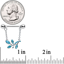Load image into Gallery viewer, 14G 9/16 Blue Gem Leaves of Love Chain Dangle Nipple Ring Set
