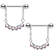 Load image into Gallery viewer, 14G 9/16 Pink Gem Link Heart Valentine Dangle Nipple Ring Set
