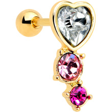 Load image into Gallery viewer, 16G 1/4 Clear Pink Gem Gold Tone Heart Cartilage Tragus Earring
