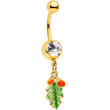 Load image into Gallery viewer, Clear Gem Gold Tone Acorns Pine Cone Autumn Dangle Belly Ring

