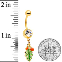 Load image into Gallery viewer, Clear Gem Gold Tone Acorns Pine Cone Autumn Dangle Belly Ring
