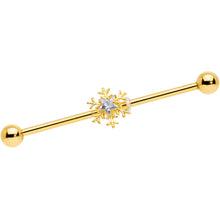Load image into Gallery viewer, 14G Clear Gem Gold Hue Snowflake Christmas Industrial Barbell 38mm
