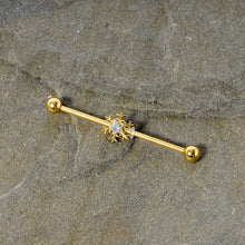 Load image into Gallery viewer, 14G Clear Gem Gold Hue Snowflake Christmas Industrial Barbell 38mm
