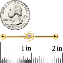 Load image into Gallery viewer, 14G Clear Gem Gold Hue Snowflake Christmas Industrial Barbell 38mm
