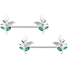 Load image into Gallery viewer, 14G 9/16 Clear Gem Floral Butterfly Nipple Ring Set

