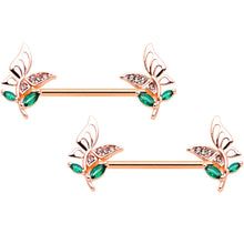 Load image into Gallery viewer, 14G 9/16 Rose Gold Tone Clear Gem Flora Butterfly Nipple Ring Set
