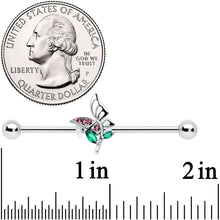 Load image into Gallery viewer, 14G Purple Green Gem Floral Butterfly Industrial Barbell 38mm
