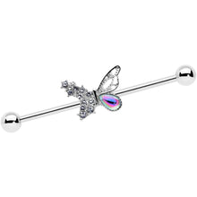 Load image into Gallery viewer, 14G Clear Aurora Gem Super Glam Butterfly Industrial Barbell 38mm
