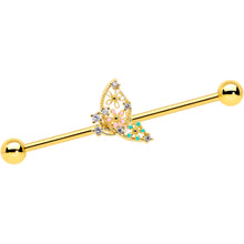 Load image into Gallery viewer, 14G Clear CZ Gem Gold Tone Abstract Industrial Barbell 38mm
