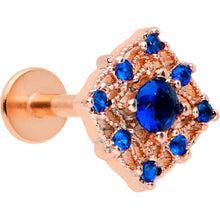 Load image into Gallery viewer, 16G 5/16 Blue Gem Rose Gold Tone Night Star Labret Monroe Tragus
