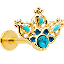 Load image into Gallery viewer, 16G 5/16 Turquoise Gold Tone Opulent Flower Labret Monroe Tragus
