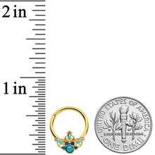 Load image into Gallery viewer, 16G 3/8 Turquoise Gold Tone Opulent Flower Hinged Segment Ring
