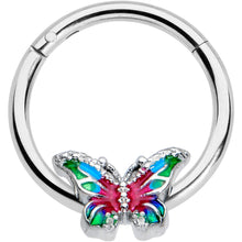 Load image into Gallery viewer, 16G 3/8 Bright Beauty Textured Butterfly Hinged Segment Ring
