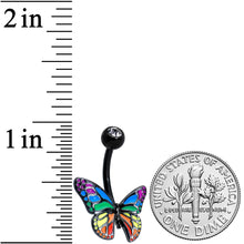 Load image into Gallery viewer, Clear Gem Black Rainbow Pride Butterfly Belly Ring
