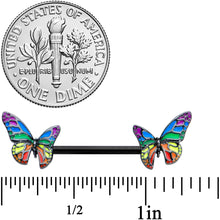 Load image into Gallery viewer, 14G 9/16 Black Rainbow Pride Butterfly Barbell Nipple Ring Set
