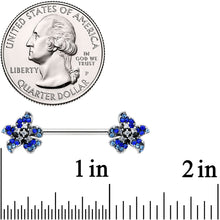 Load image into Gallery viewer, 14G 9/16 Clear Blue Gem Evening Flower Barbell Nipple Ring Set
