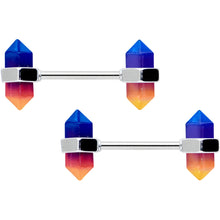 Load image into Gallery viewer, 14G 9/16 Blue Ombre Tourmaline Natural Stone Barbell Nipple Ring Set

