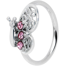 Load image into Gallery viewer, 20G 5/16 Pink Gem Lacy Butterfly Nose Hoop
