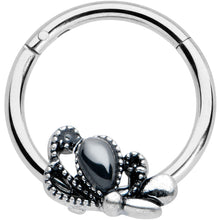 Load image into Gallery viewer, 16G 3/8 Black Gem Abstract Bow Hinged Segment Ring
