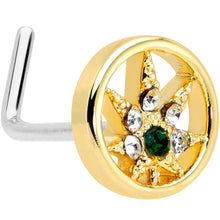 Load image into Gallery viewer, 20G 1/4 Green Gem Gold Tone Pot Leaf Circle L Shape Nose Ring
