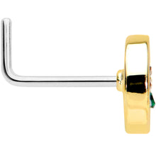 Load image into Gallery viewer, 20G 1/4 Green Gem Gold Tone Pot Leaf Circle L Shape Nose Ring
