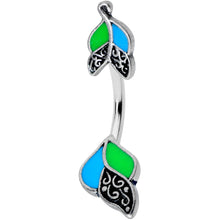 Load image into Gallery viewer, Fligree Blue Green Leaves Double Mount Belly Ring
