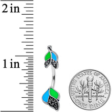 Load image into Gallery viewer, Fligree Blue Green Leaves Double Mount Belly Ring
