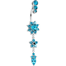 Load image into Gallery viewer, Blue Gem Triple Top Double Flower Drop Dangle Belly Ring
