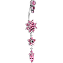 Load image into Gallery viewer, Pink Gem Triple Top Double Flower Drop Dangle Belly Ring
